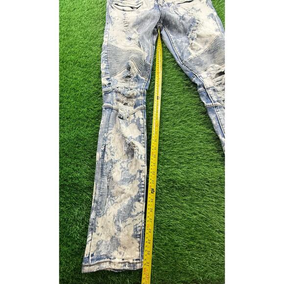 Embellish Moto Biker Jeans Men’s Sz 30 Skinny Distressed Bleach Wash Zip Pockets - Picture 7 of 10